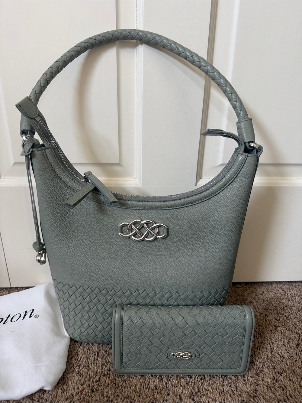 Brighton Interlok Delmar Woven Detail Sage Green Shoulder Bag and Wallet Set